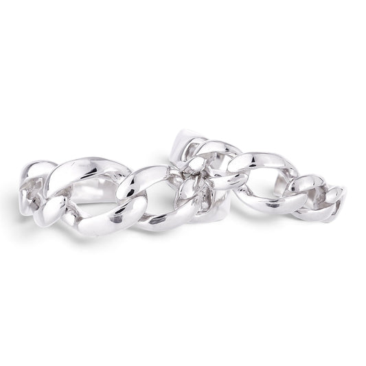 Truelements Jewelry sterling silver 925 open ring with a polished curb chain motif for couples