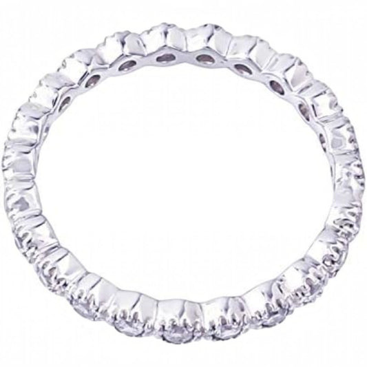 Truelements Jewelry sterling silver eternity pinky ring featuring a row of sparkling clear cubic zirconia stones.