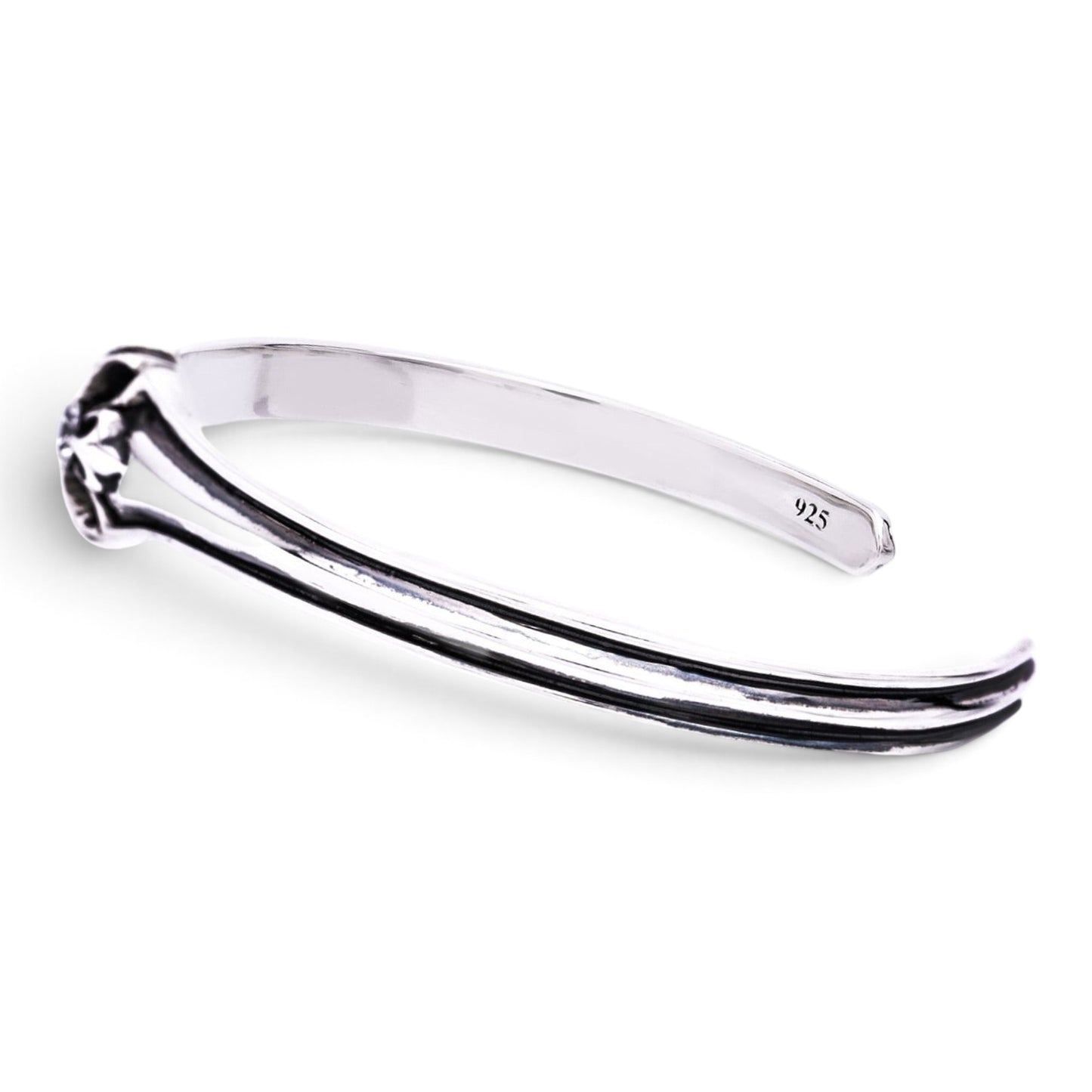 Truelements Jewelry sterling silver 925 men's bangle with floral cross design and clear cubic zirconia