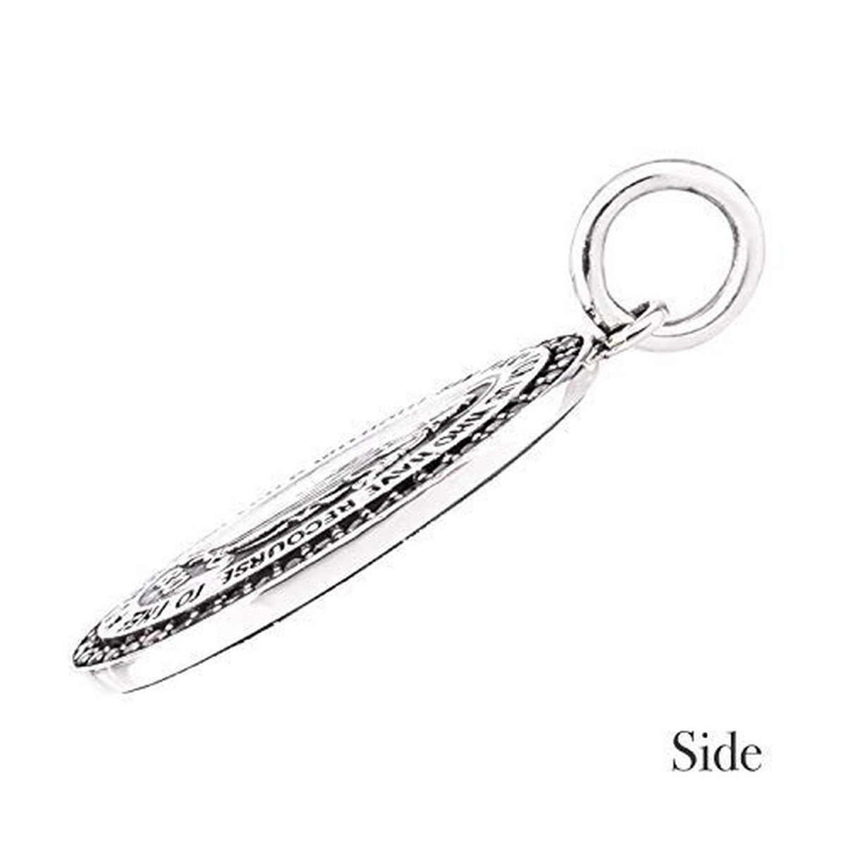 Truelements Jewelry oval silver 925 Miraculous Medal pendant with clear zirconia side view