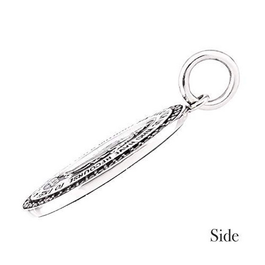 Truelements Jewelry oval silver 925 Miraculous Medal pendant with clear zirconia side view