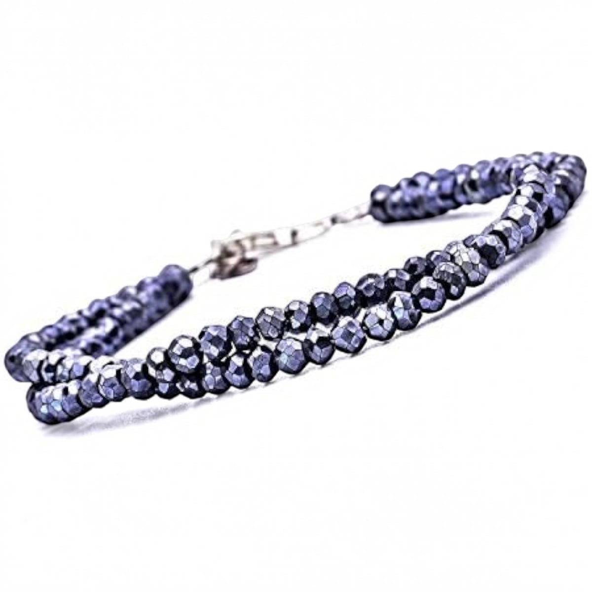Truelements Jewelry women's bracelet featuring 4mm faceted natural silver spinel beads and sterling silver 925 hardware.