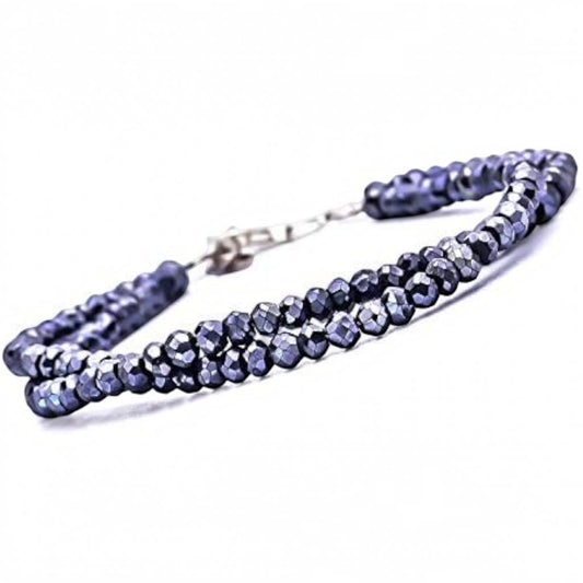 Truelements Jewelry men's bracelet featuring 4mm faceted natural silver spinel beads and sterling silver 925 hardware.