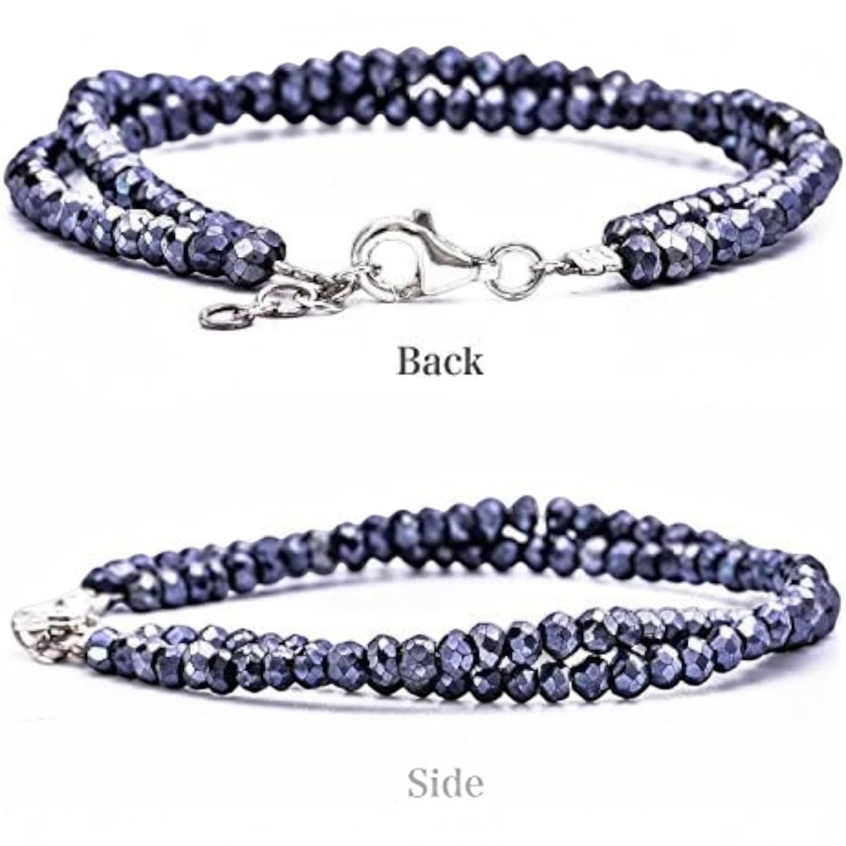 Truelements Jewelry pair of silver spinel bracelets with 4mm faceted beads and sterling silver 925 lobster clasps