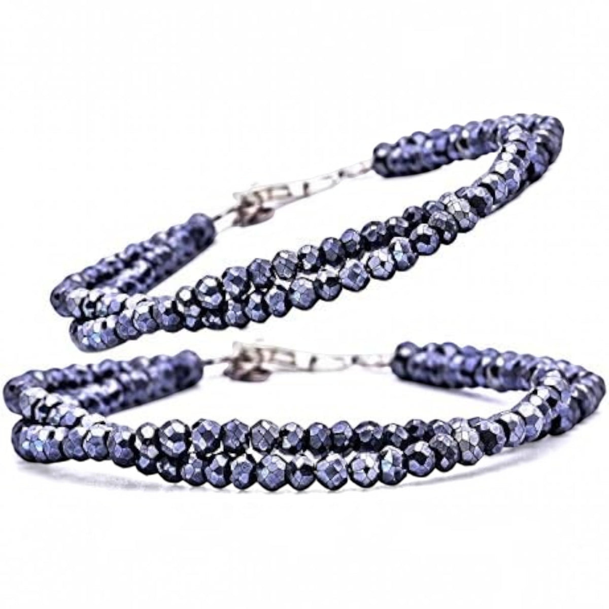 Truelements Jewelry couple pair bracelets featuring 4mm faceted natural silver spinel beads and sterling silver 925
