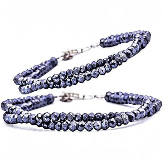 Truelements Jewelry couple pair bracelets featuring 4mm faceted natural silver spinel beads and sterling silver 925