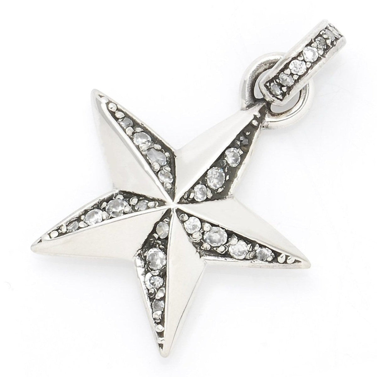 Truelements Jewelry reversible star pendant in sterling silver 925 with clear cubic zirconia accents
