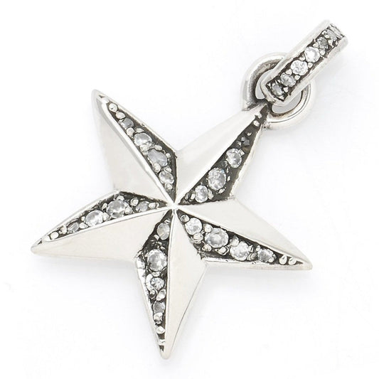 Truelements Jewelry reversible star pendant in sterling silver 925 with clear cubic zirconia accents