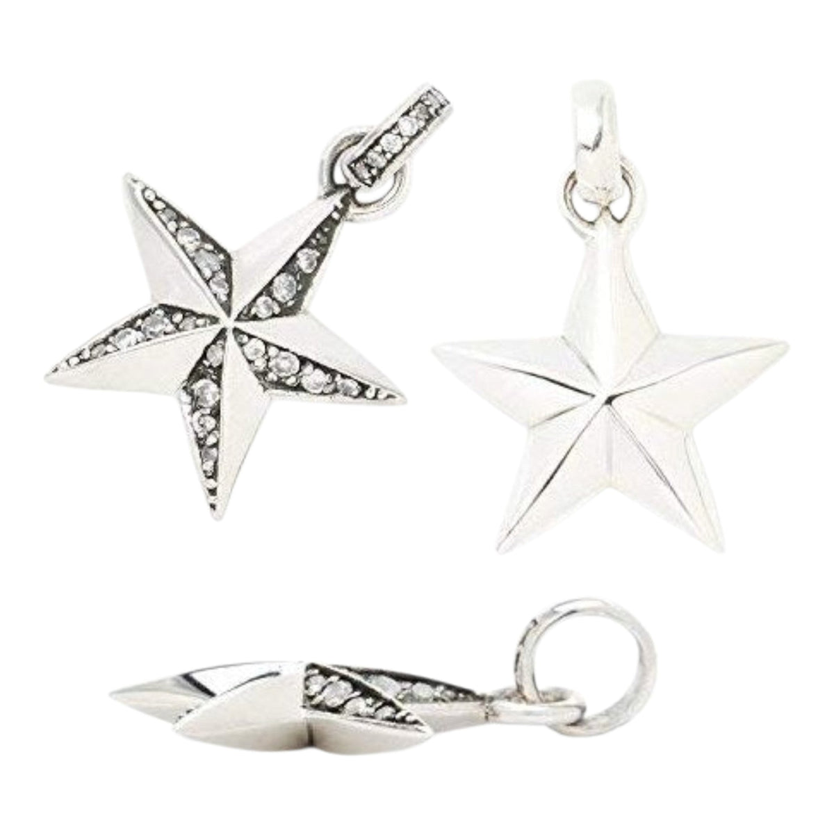 Truelements Jewelry reversible star pendant in sterling silver with clear cubic zirconia accents