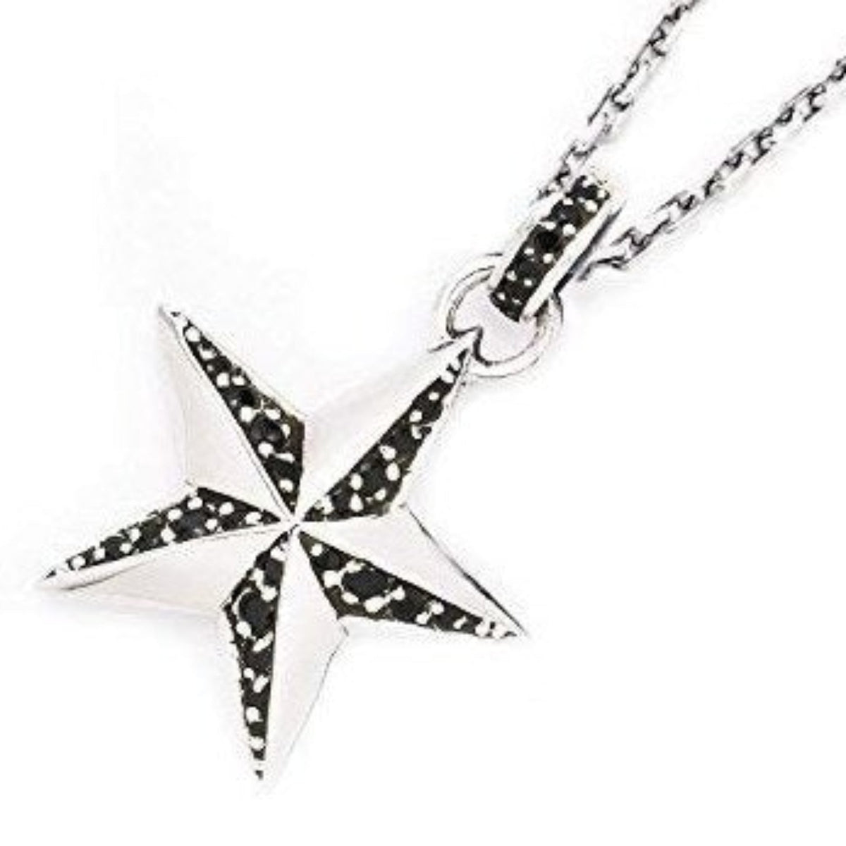 Truelements Jewelry silver 925 star pendant featuring black cubic zirconia accents on a matching silver chain