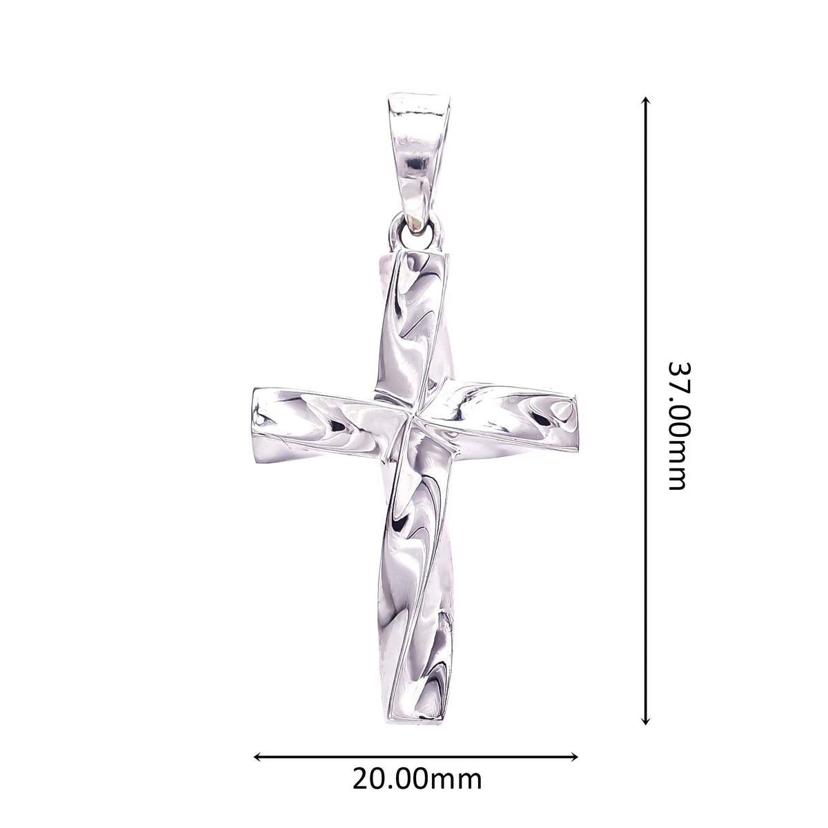 Truelements Jewelry sterling silver 925 twisted cross pendant for men with 37mm height and 20mm width dimensions.
