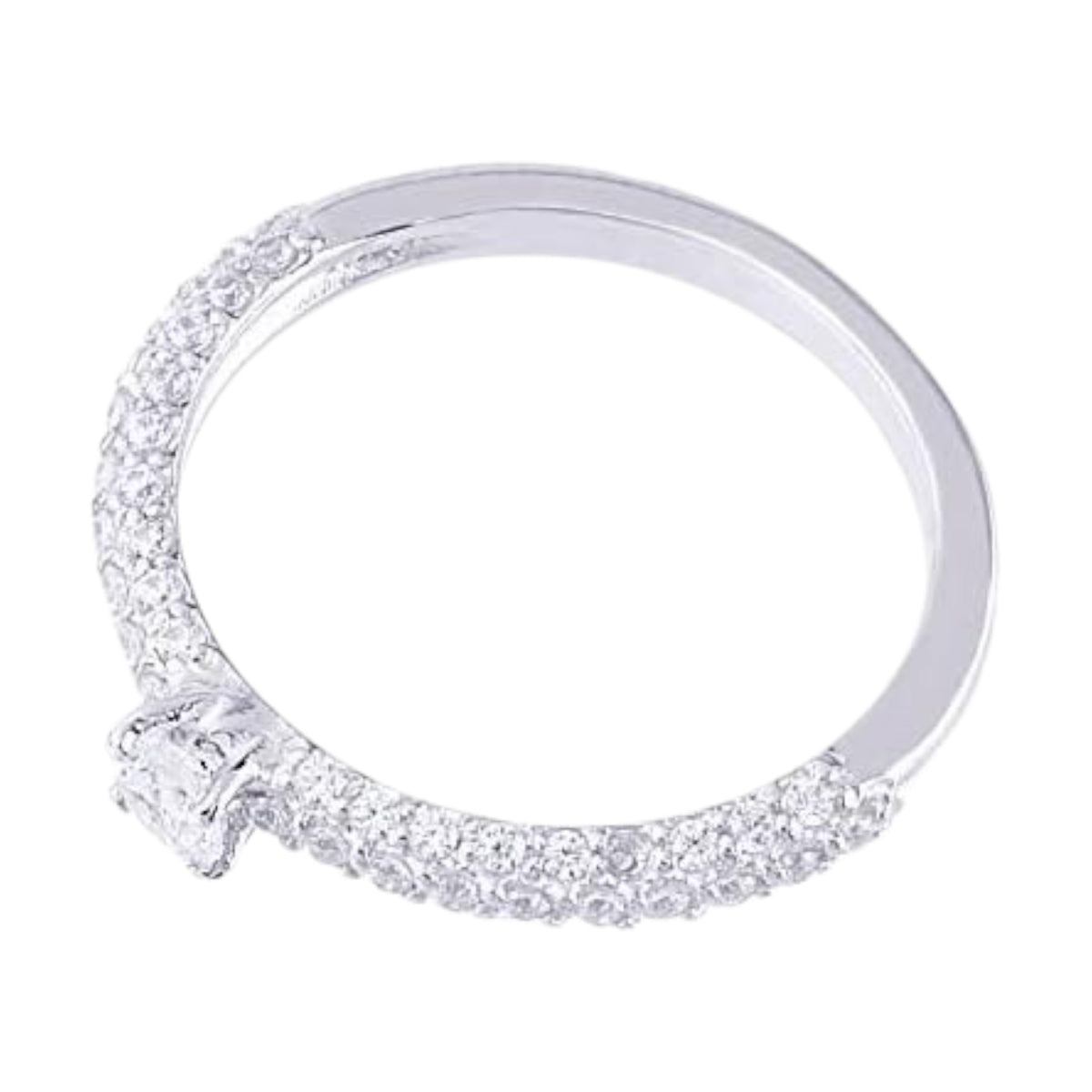 Truelements Jewelry sterling silver pinky ring featuring a delicate band encrusted with clear cubic zirconia stones.
