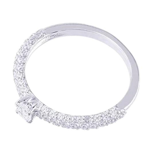 Truelements Jewelry sterling silver pinky ring featuring a delicate band encrusted with clear cubic zirconia stones.