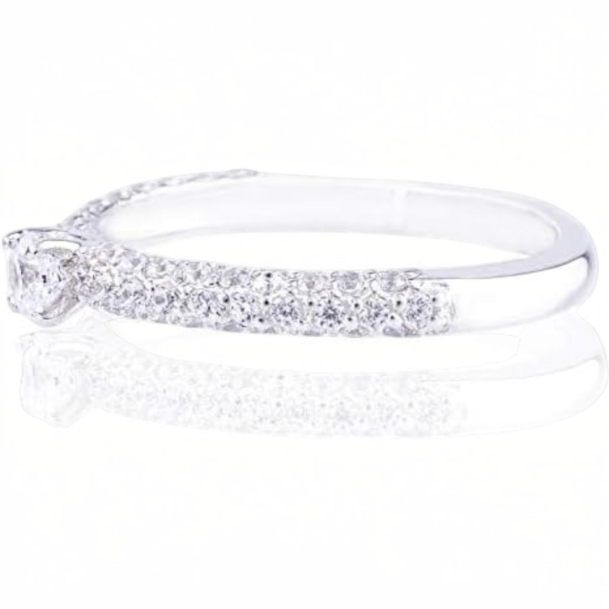 Truelements Jewelry sterling silver pinky ring featuring a delicate band with sparkling clear cubic zirconia stones.