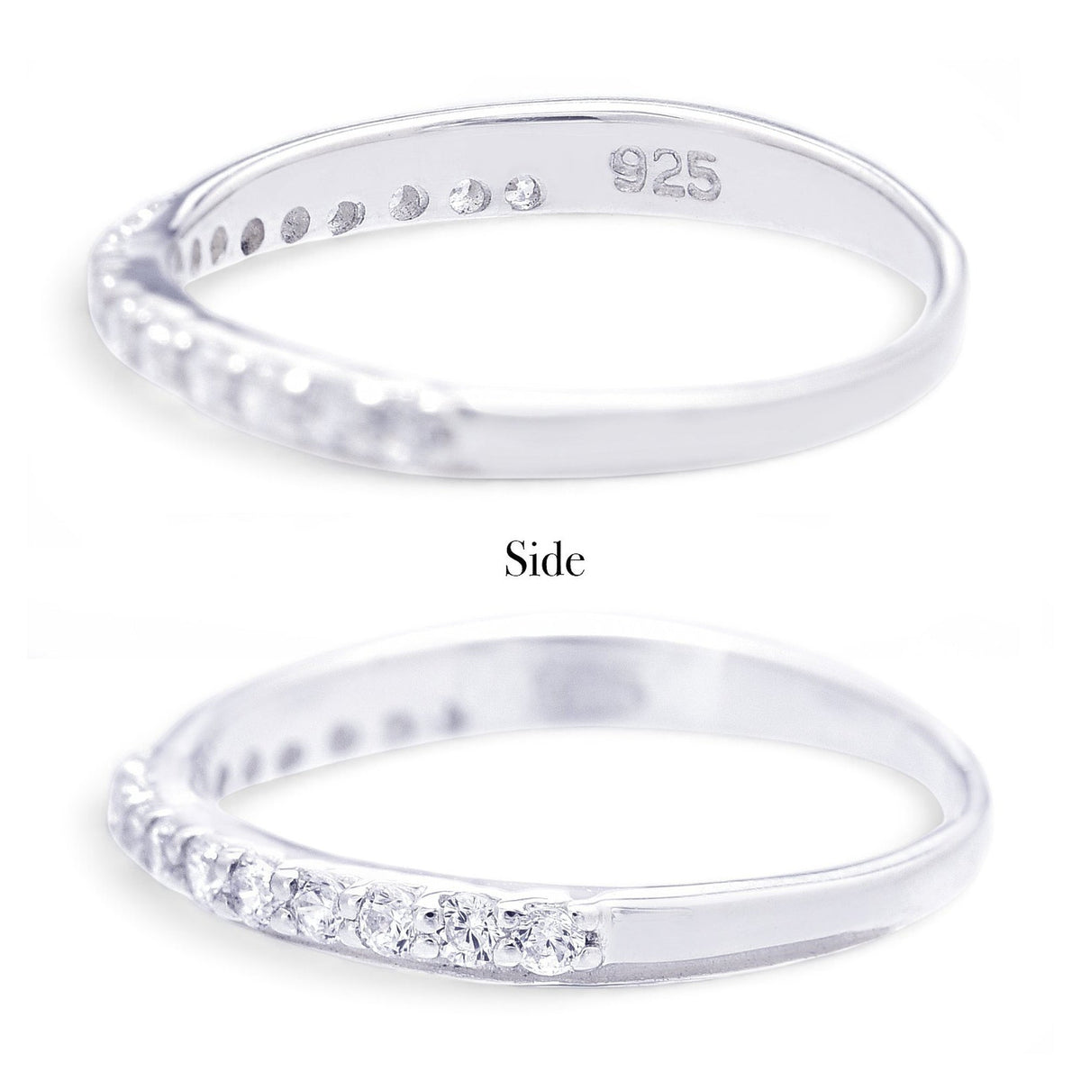 Truelements Jewelry sterling silver 925 pinky ring with clear zirconia stones in a delicate cross-inspired design