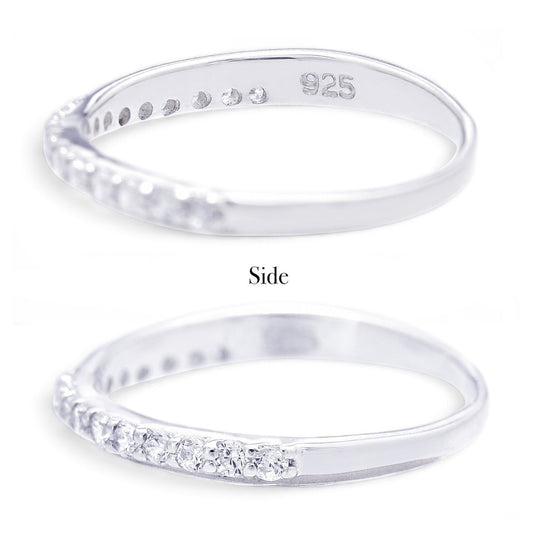Truelements Jewelry sterling silver 925 pinky ring with clear zirconia stones in a delicate cross-inspired design