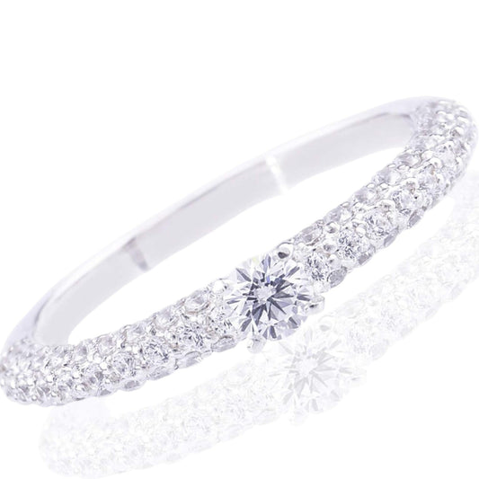 Truelements Jewelry sterling silver pinky ring featuring a delicate band with clear cubic zirconia stones