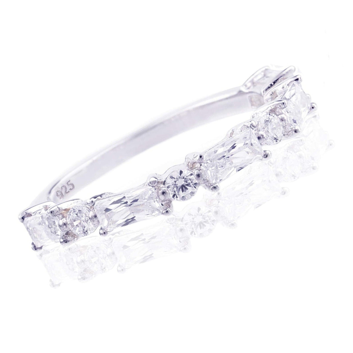 Truelements Jewelry sterling silver pinky ring featuring rhythmic round and square clear zirconia stones