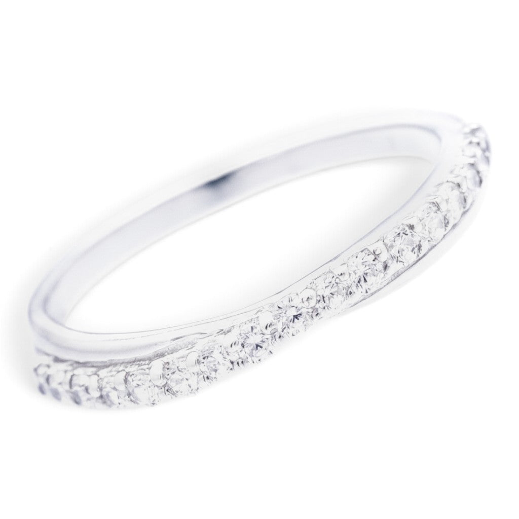 Truelements Jewelry silver 925 pinky ring featuring a delicate cross-inspired line of sparkling clear zirconia stones.
