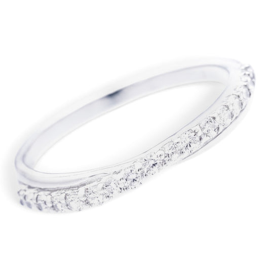 Truelements Jewelry silver 925 pinky ring featuring a delicate cross-inspired line of sparkling clear zirconia stones.