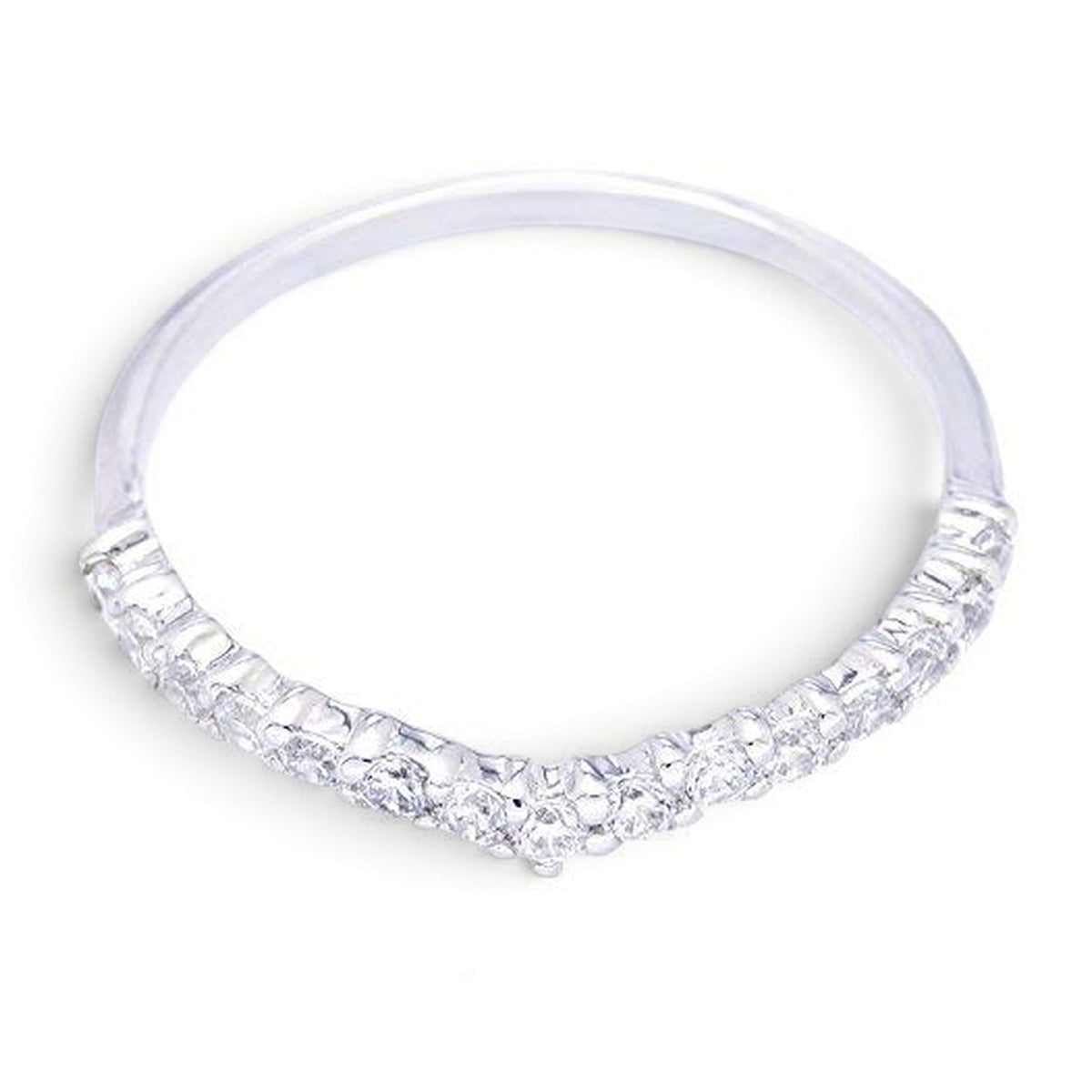 Truelements Jewelry V-shaped sterling silver pinky ring featuring sparkling clear zirconia stones