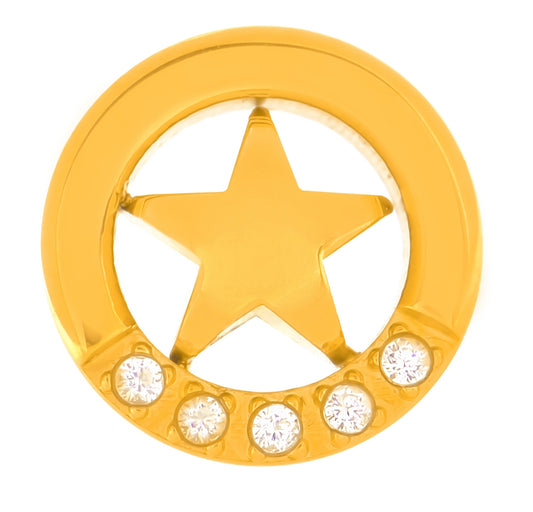 Truelements ピアス 星 メンズ レディース スター スタッド 丸型 ゴールド 316L サージカルステンレス 金属アレルギー対応 ジルコニア付き 片耳用 - 正面画像