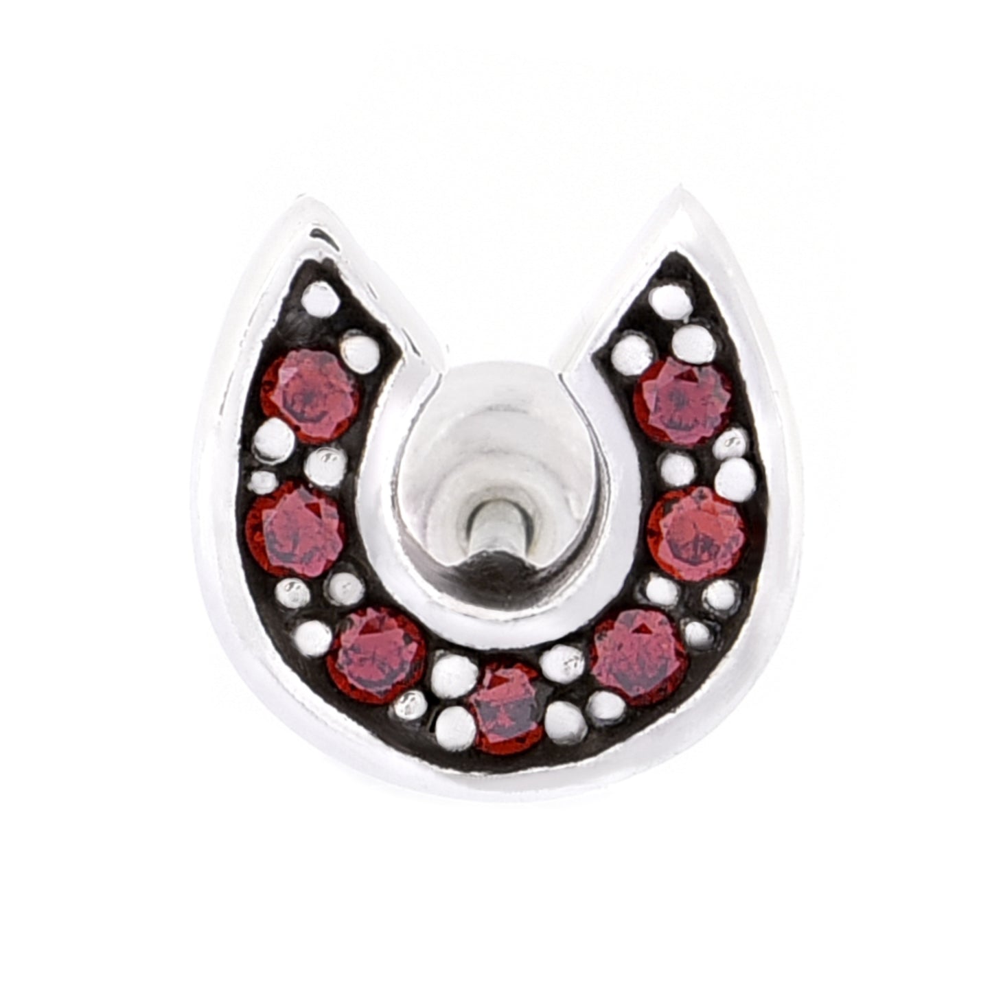 レディースピアス蹄鉄スタッドシルバー925幸運ホースシュー馬蹄レッドジルコニア両耳用、フロントイメージ