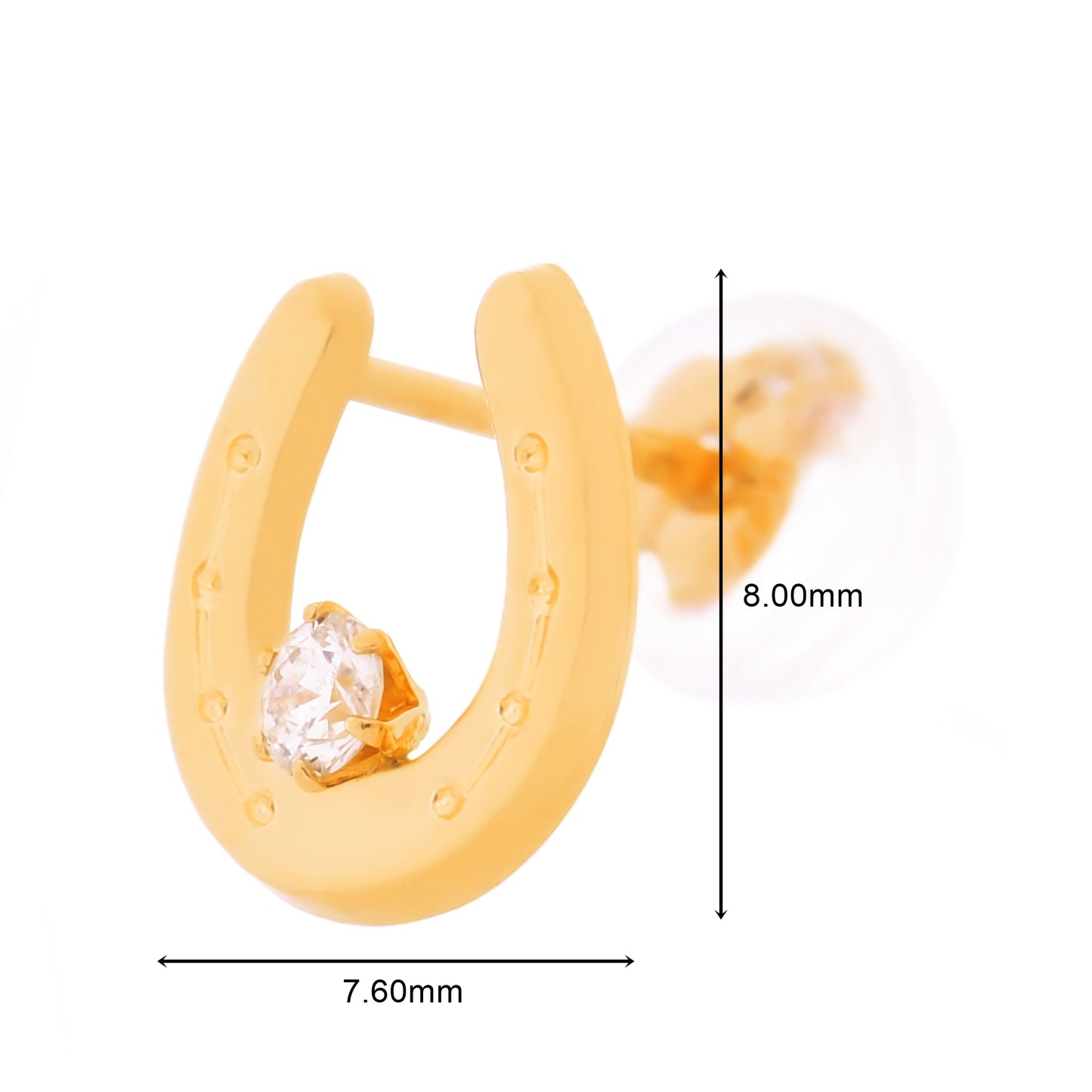 18金蹄鉄スタッドダイヤモンド0.06ctピアスK18ゴールド、ディテールイメージ