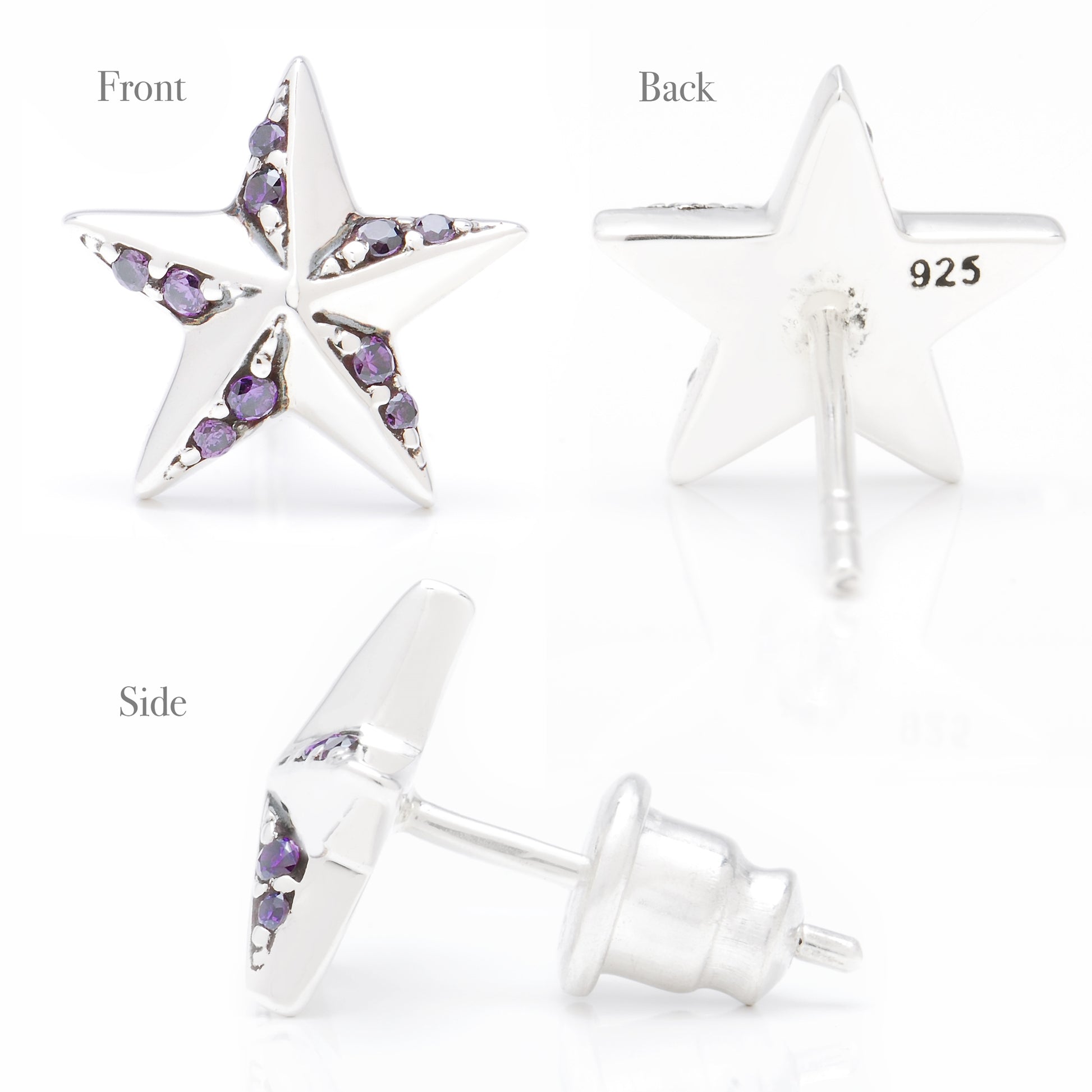 ピアス メンズ 星 スタッド シルバー 925 スター アクセサリー ジルコニア パープル (紫) 片耳用、ディテールイメージ