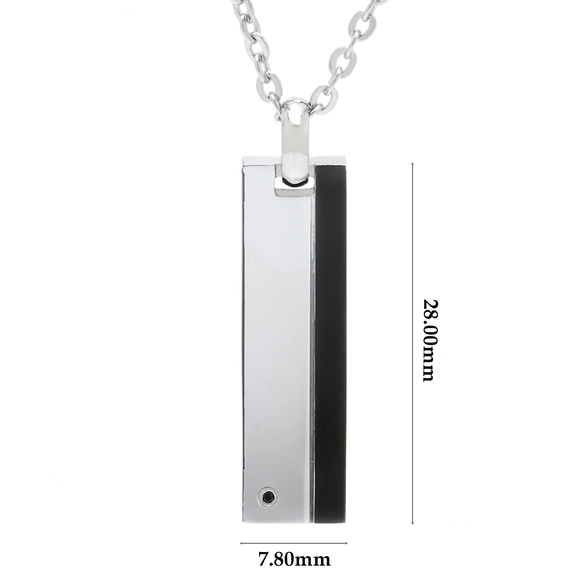ネックレスメンズサージカルステンレス金属アレルギー316Lブラックプレートペンダントトップ黒ダイヤモンド、サイズイメージ