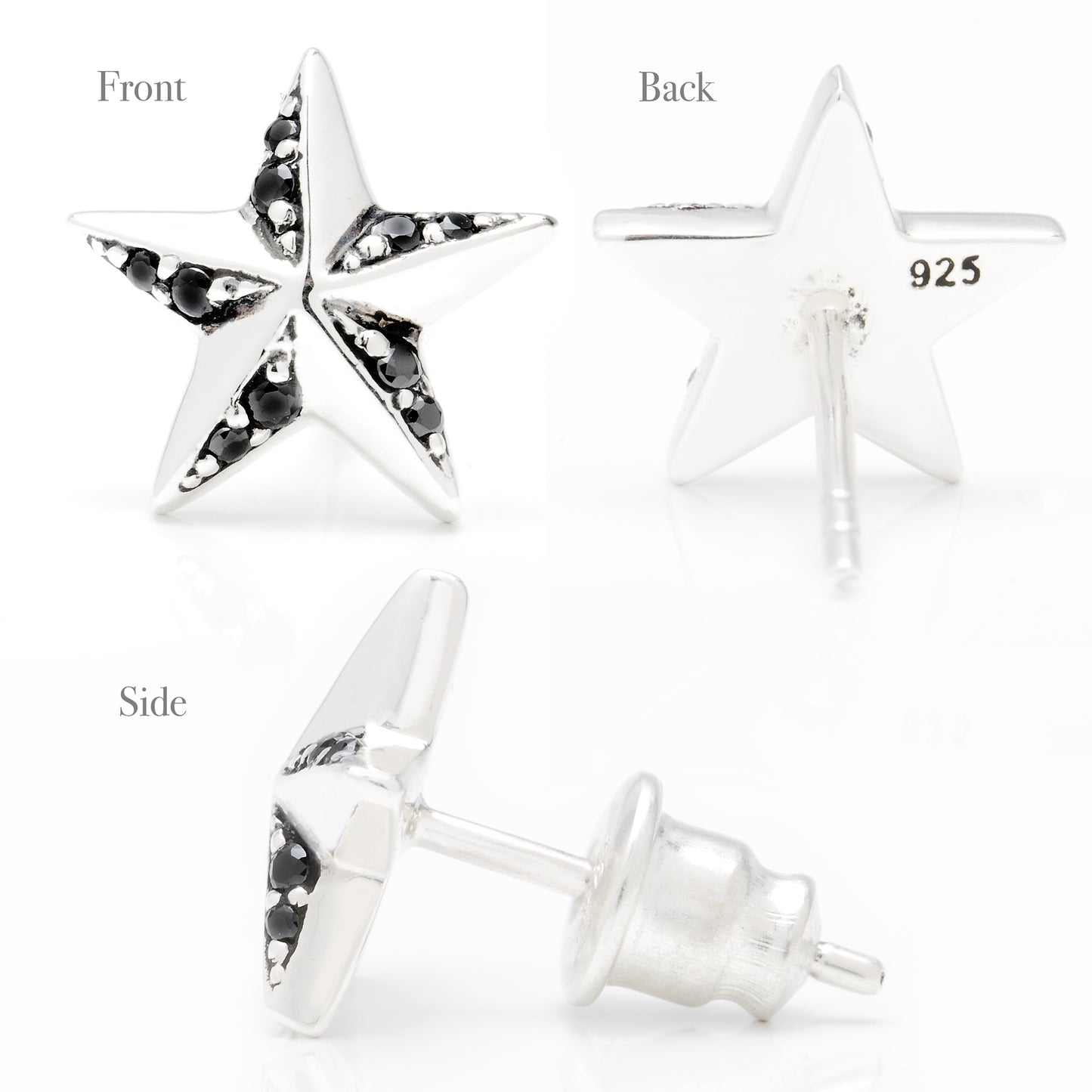 ピアス メンズ 星 スタッド シルバー 925 スター アクセサリー ジルコニア ブラック (黒) 片耳用、ディテールイメージ