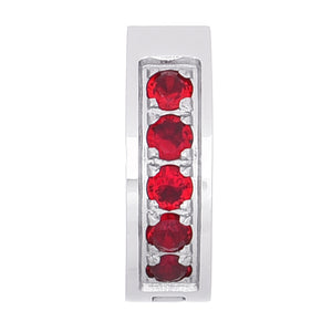 メンズ シルバー ピアス サージカル ステンレス シンプル フープ レッド (赤) クリスタルガラス ジルコニア 金属 アレルギー 316l リングピアス 片耳用、フロントイメージ