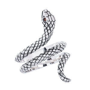 メンズ リング ヘビ 蛇 指輪 シルバー 925 スネークリング レッド [赤] ジルコニア、フロントイメージ