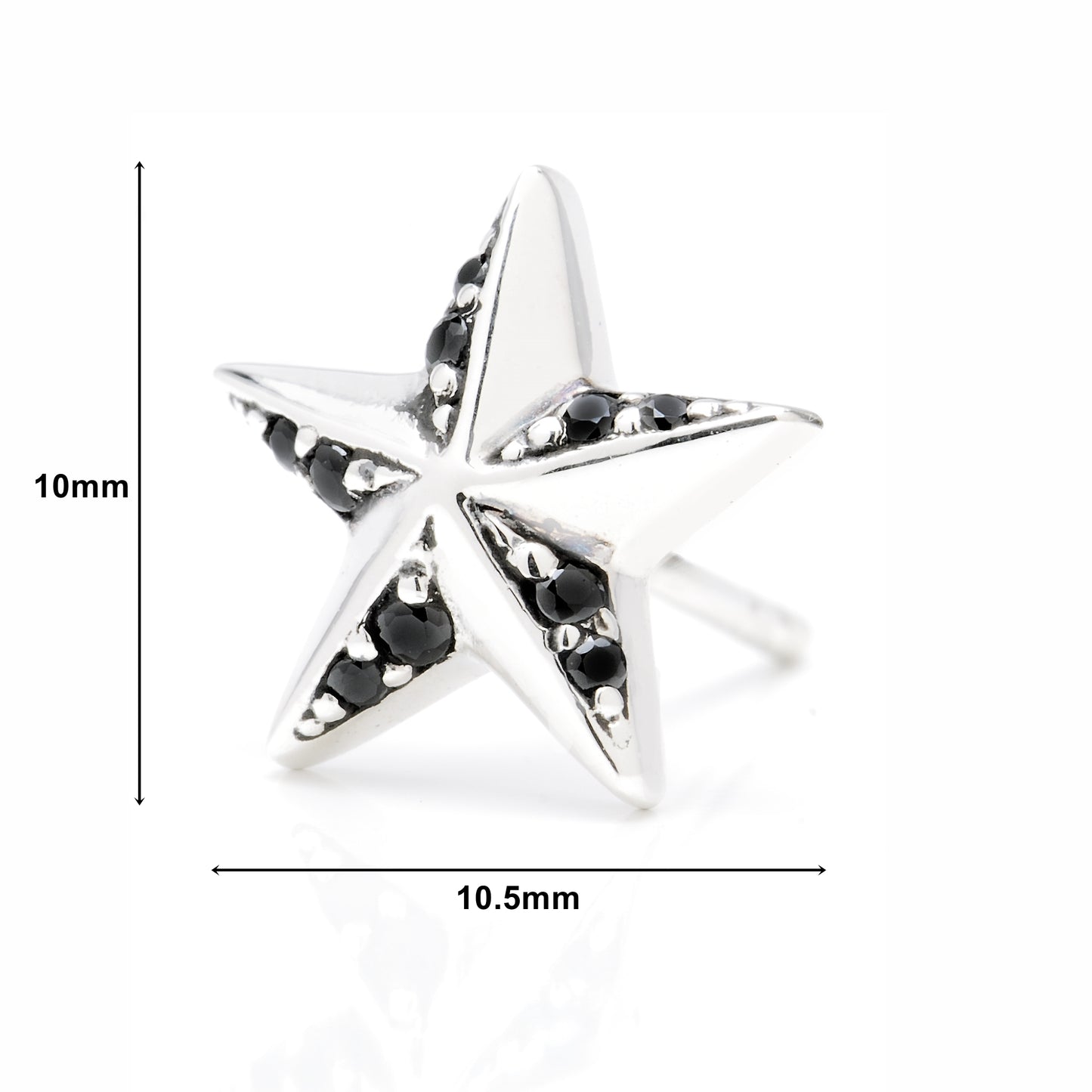 ピアス メンズ 星 スタッド シルバー 925 スター アクセサリー ジルコニア ブラック (黒) 片耳用、サイズイメージ