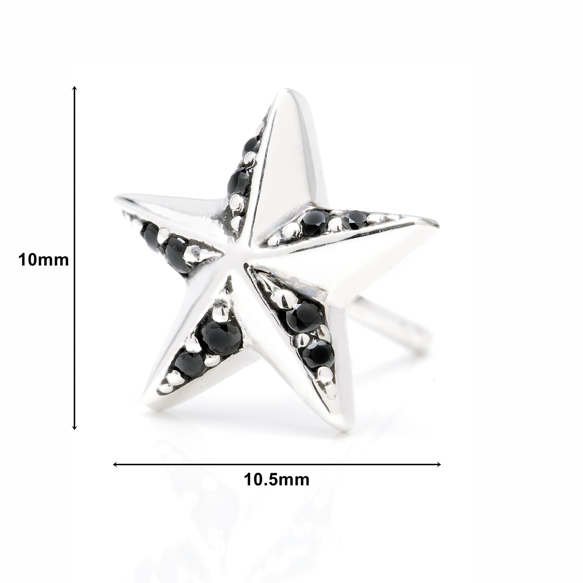 ピアス メンズ 星 スタッド シルバー 925 スター アクセサリー ジルコニア ブラック (黒) 片耳用、サイズイメージ