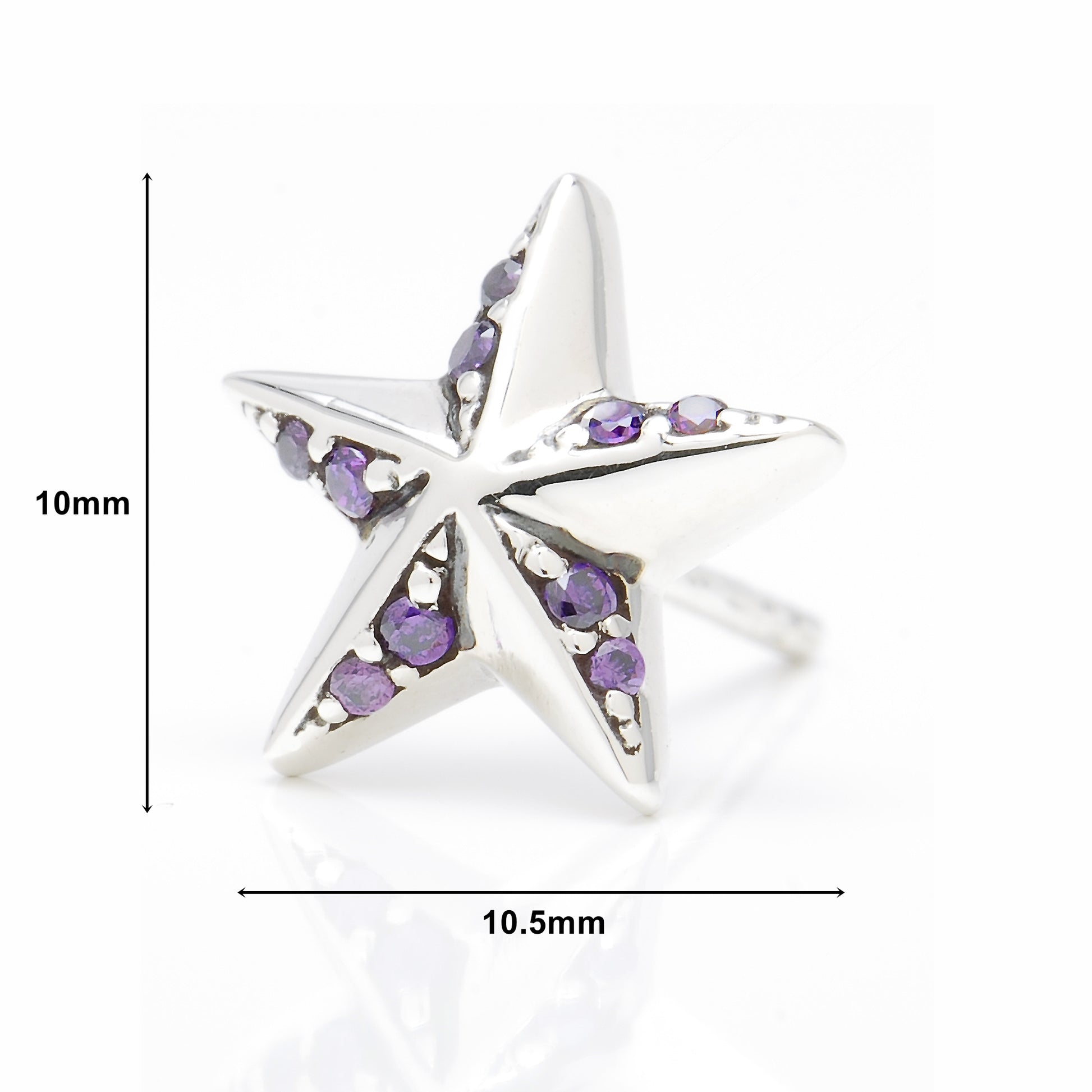 ピアス メンズ 星 スタッド シルバー 925 スター アクセサリー ジルコニア パープル (紫) 片耳用、サイズイメージ