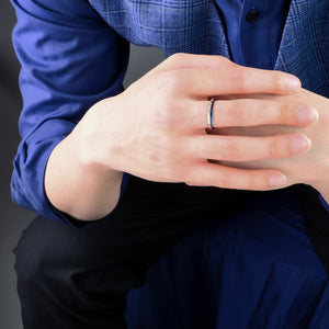 ペアリングカップルサージカルステンレス金属アレルギー316l結婚指輪、ブルーリングメンズフィッティングイメージ