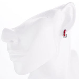 メンズ シルバー ピアス サージカル ステンレス シンプル フープ レッド (赤) クリスタルガラス ジルコニア 金属 アレルギー 316l リングピアス 片耳用、フィッティングイメージ