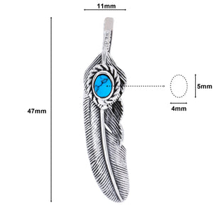 メンズ ネックレス 羽 シルバー925 ネイティブ アメリカン インディアンジュエリー ハート シルバー フェザー ターコイズ ペンダント トップ、ディテールイメージ