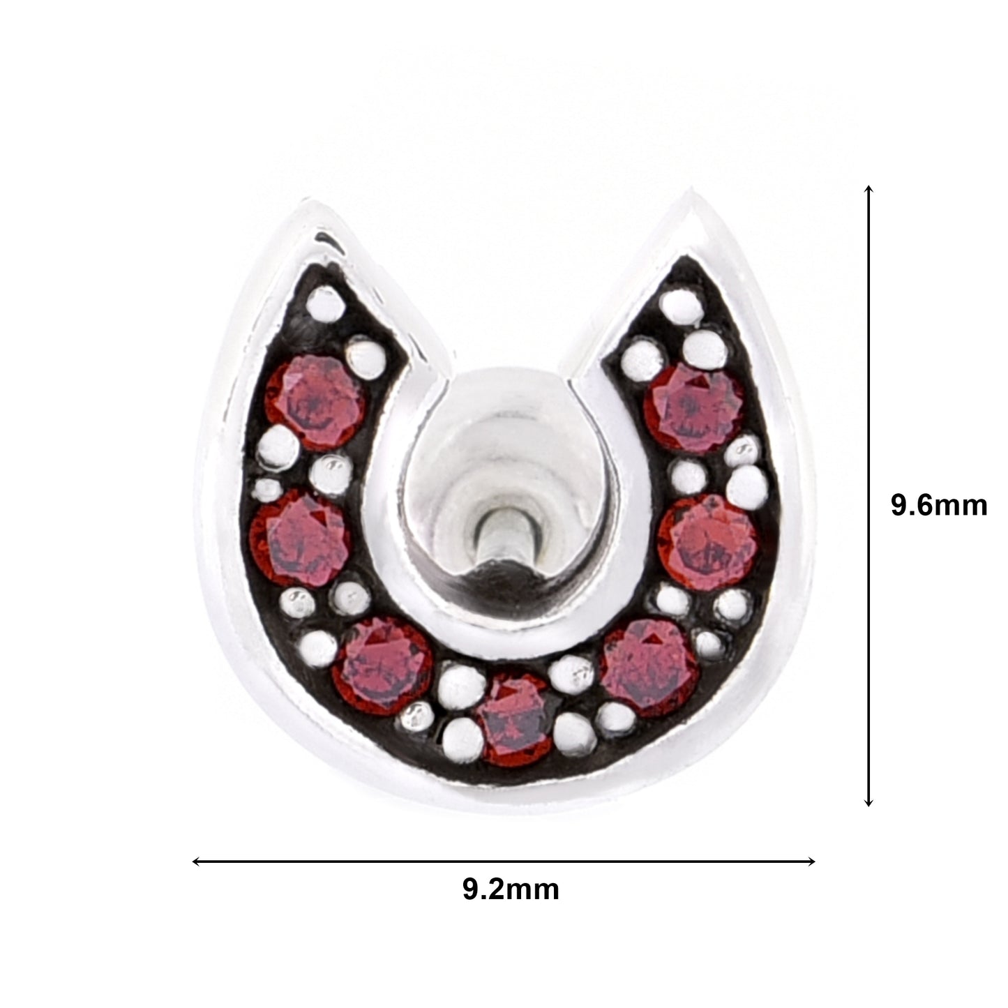 レディースピアス蹄鉄スタッドシルバー925幸運ホースシュー馬蹄レッドジルコニア両耳用、サイズイメージ